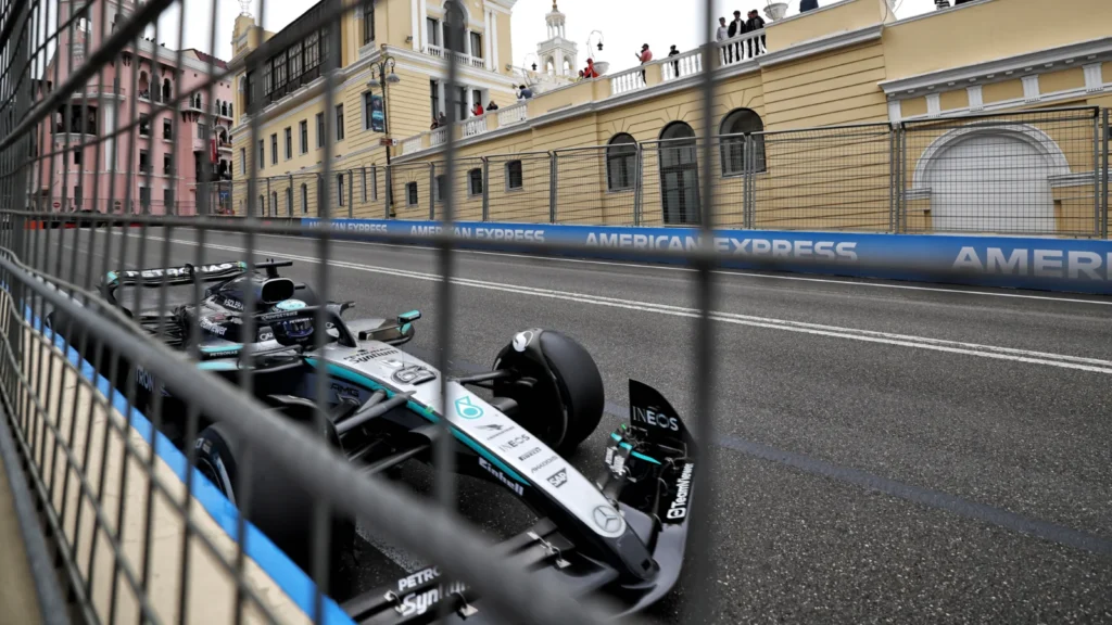 George Russell tackled the streets of Baku to finish second