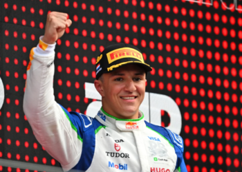 Isack Hadjar celebrates his maiden F1 podium and perhaps strengthening his chances of a Red Bull seat