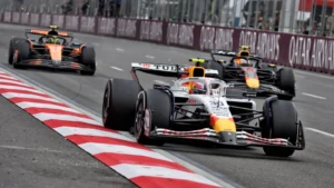 Liam Lawson stayed ahead of Yuki Tsunoda to take fifth place in Baku