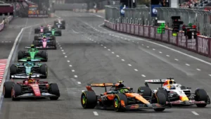 Lando Norris found himself battling cars further down the order in Baku