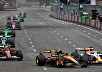 Lando Norris found himself battling cars further down the order in Baku