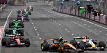 Lando Norris found himself battling cars further down the order in Baku