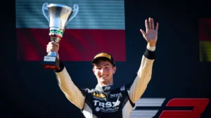 Roman Bilinski celebrated second place in the F3 Monza Sprint Race, but took the victory later on