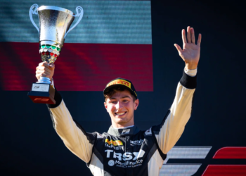 Roman Bilinski celebrated second place in the F3 Monza Sprint Race, but took the victory later on