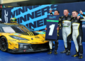 LMGT3 winners Rui Andrade (POR), Tom Van Rompuy (BEL), and Charlie Eastwood (IRE) #81 TF Sport Corvette Z06 LMGT3.R celebrate in parc ferme. 28.09.2025. FIA World Endurance Championship, Round 7, Six Hours of Fuji, Fuji, Japan, Sunday.