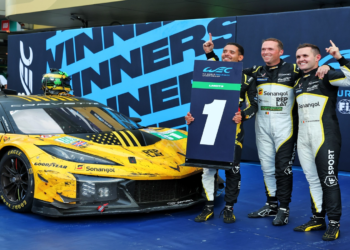 LMGT3 winners Rui Andrade (POR), Tom Van Rompuy (BEL), and Charlie Eastwood (IRE) #81 TF Sport Corvette Z06 LMGT3.R celebrate in parc ferme. 28.09.2025. FIA World Endurance Championship, Round 7, Six Hours of Fuji, Fuji, Japan, Sunday.