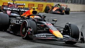 Lando Norris spent the latter stages behind a Red Bull in Azerbaijan