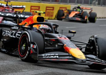 Lando Norris spent the latter stages behind a Red Bull in Azerbaijan