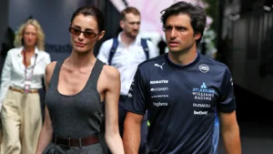 Carlos Sainz and Rebecca Donaldson during the Miami Grand Prix