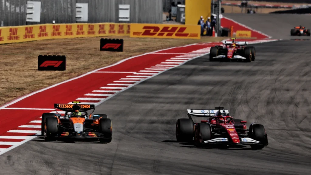 Charles Leclerc and Lando Norris were engaged in a heated battle for second during the F1 US GP