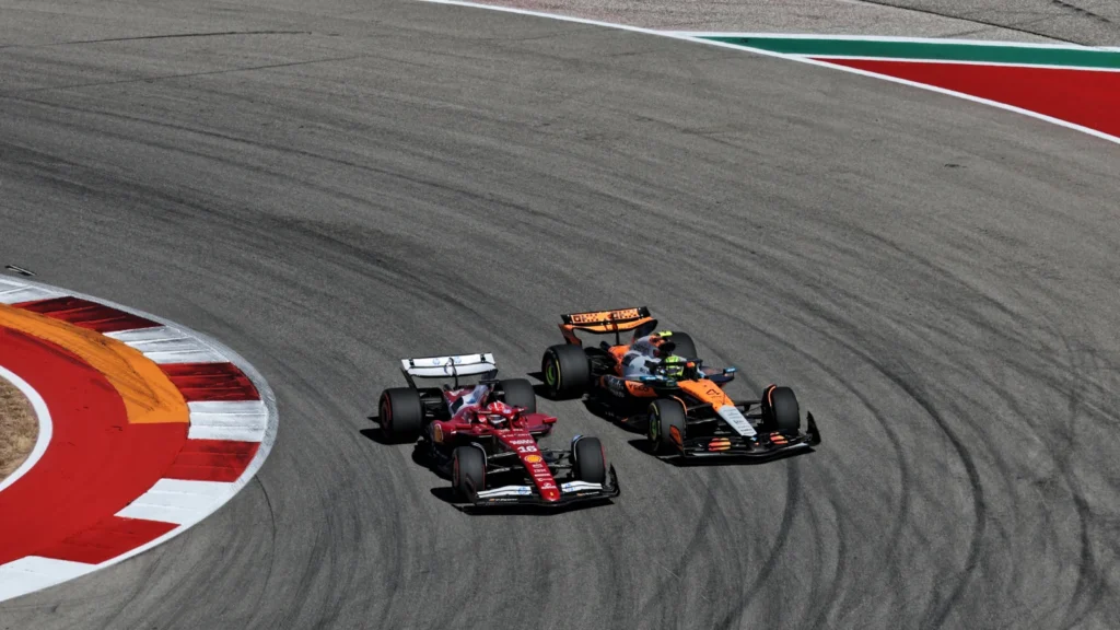 Lando Norris exceeded track limits during his battle with Charles Leclerc in the US GP