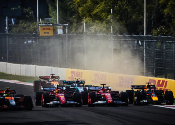 The Ferrari drivers went side-by-side at the start in Mexico