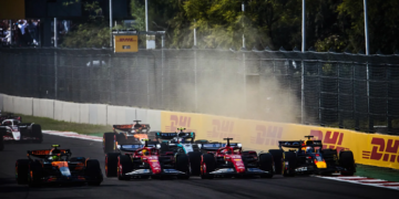 The Ferrari drivers went side-by-side at the start in Mexico