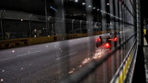 Sparks fly at night in Singapore