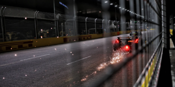 Sparks fly at night in Singapore