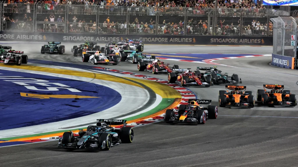 George Russell held the lead at the start in Singapore