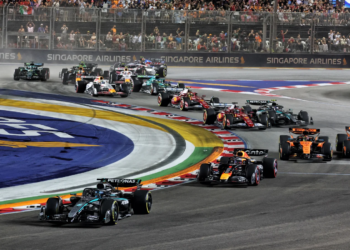 George Russell held the lead at the start in Singapore