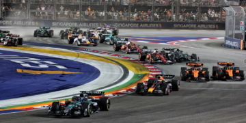 George Russell held the lead at the start in Singapore