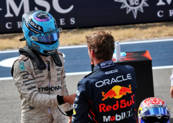 George Russell settled for second behind Max Verstappen in the Austin Sprint Race