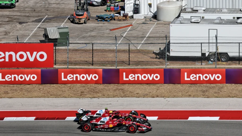 Lewis Hamilton briefly jostled with team-mate Charles Leclerc in the US GP
