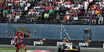 Liam Lawson almost collected two marshals that cleared debris from the track during the Mexico GP