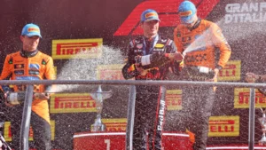 Max Verstappen is hunting down the two McLaren drivers