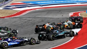 The McLarens were both out at Turn 1 of the US GP Sprint after contact from Nico Hulkenberg
