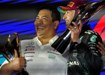 Petronas CEO Taufik and George Russell celebrated the team's win at the Singapore GP