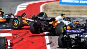 The McLaren duo were eliminated on the first lap of the US GP Sprint