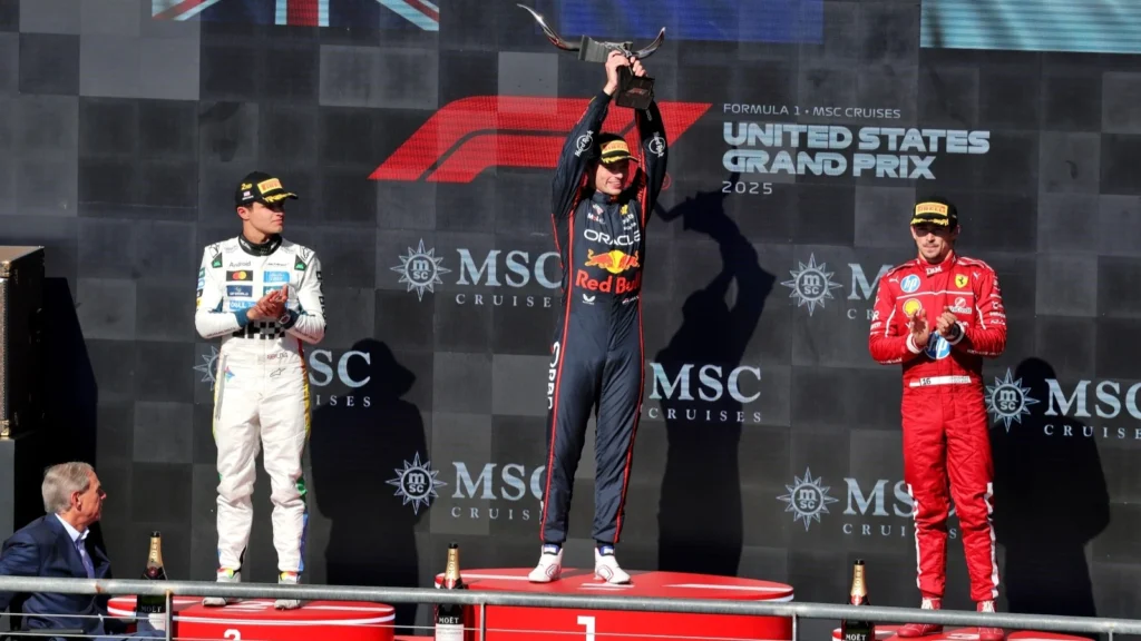 Max Verstappen celebrates victory at the United States Grand Prix