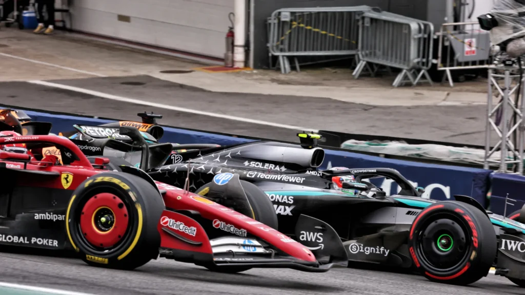 Kimi Antonelli was sandwiched on the restart in Brazil