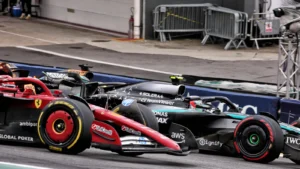 Kimi Antonelli was sandwiched on the restart in Brazil