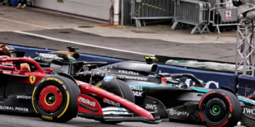 Kimi Antonelli was sandwiched on the restart in Brazil