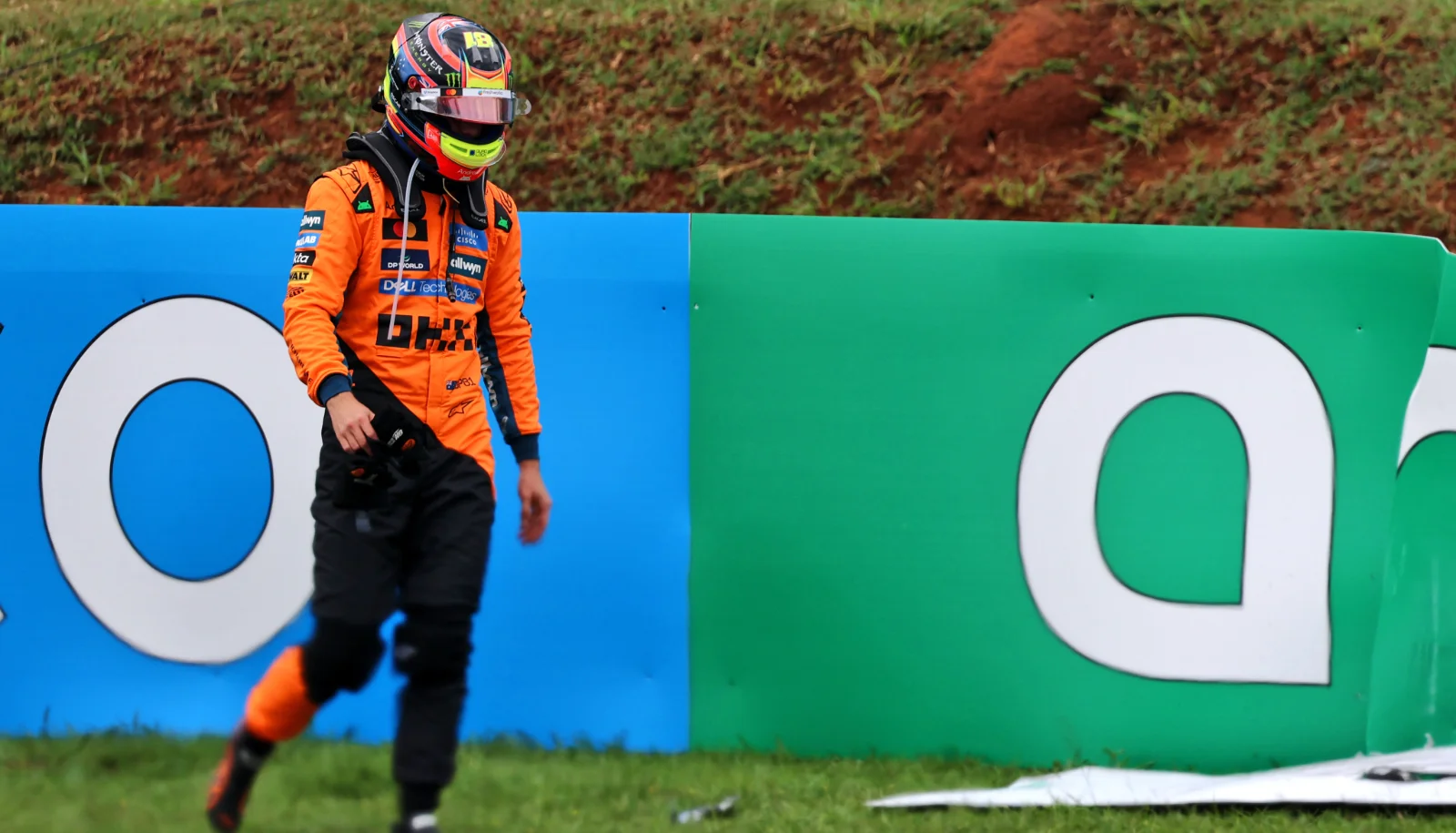 Oscar Piastri crashed out of the Sprint Race in Brazil