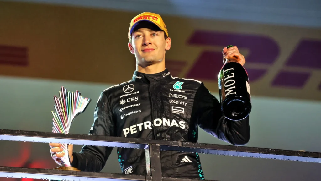 George Russell came home third, but was promoted to second