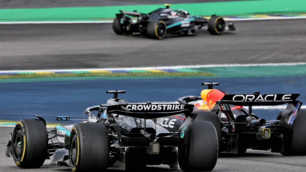 Max Verstappen completed a bold overtake on George Russell in his mesmeric F1 Brazil GP showing
