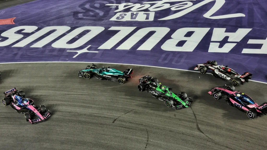 Lance Stroll was involved in a first-car melee at the start of the F1 Las Vegas GP