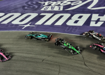Lance Stroll was involved in a first-car melee at the start of the F1 Las Vegas GP