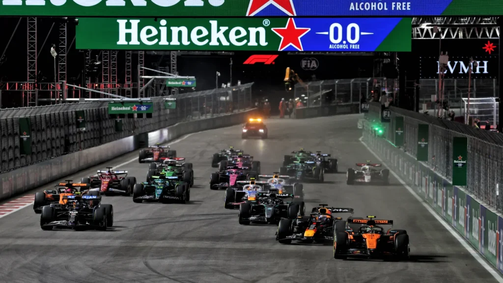 Lando Norris cut across Max Verstappen at the start of the Las Vegas GP