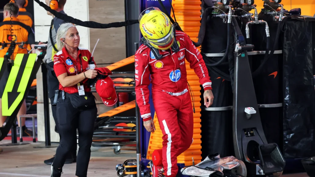 A familiar sight in 2025: Lewis Hamilton despondently walks back to the pit lane after being knocked out in Q1 for the F1 Qatar GP