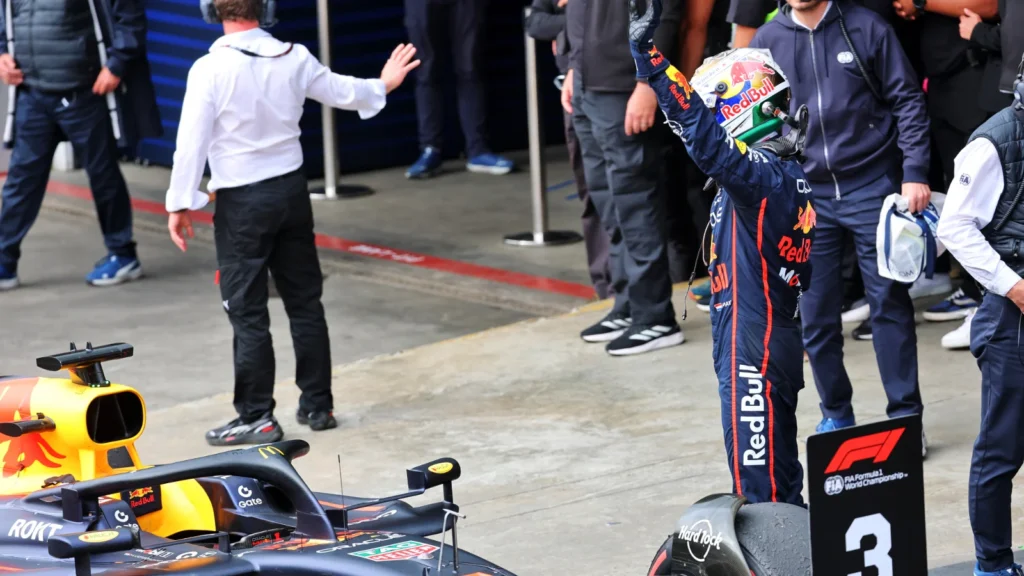Max Verstappen took his revised Red Bull from a pit lane start to third in the Brazil GP