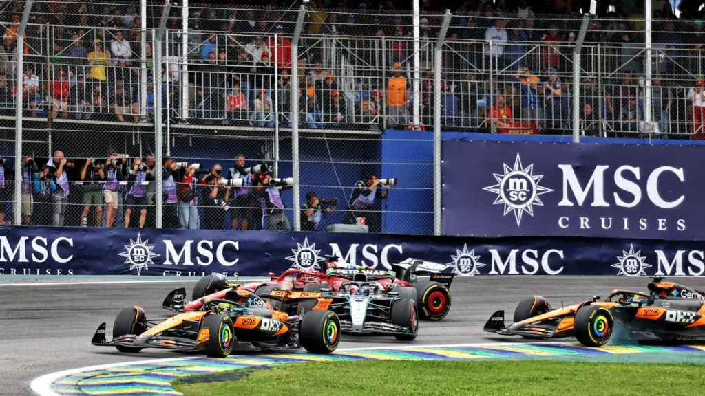 Oscar Piastri and Kimi Antonelli were involved in a first corner clash which took out Charles Leclerc