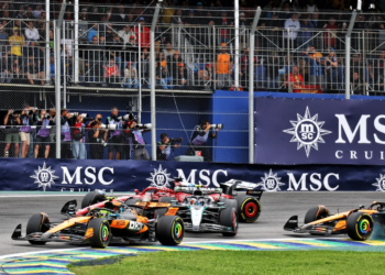 Oscar Piastri and Kimi Antonelli were involved in a first corner clash which took out Charles Leclerc