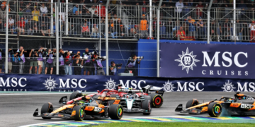 Oscar Piastri and Kimi Antonelli were involved in a first corner clash which took out Charles Leclerc