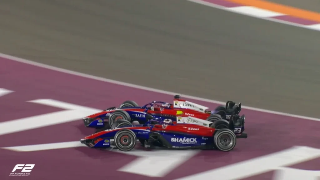 The Trident cars came together, bringing out the Safety Car