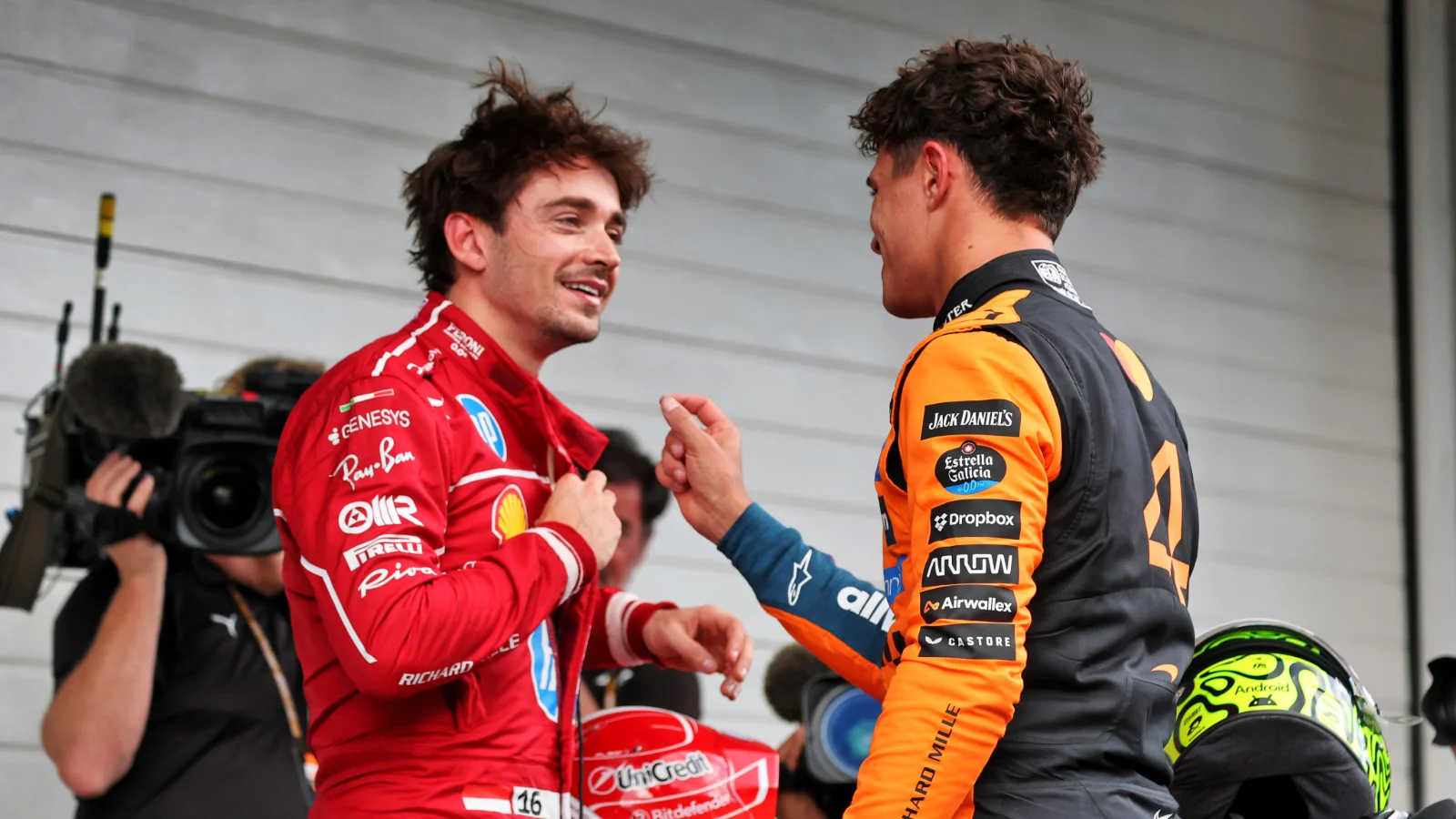 Charles Leclerc has denied Lando Norris' success with McLaren will have a bearing on his Ferrari future