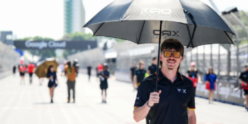 SAO PAULO, BRAZIL - DECEMBER 05: Dan Ticktum of Great Britain and CUPRA KIRO walks the track ahead of practice, ahead of the Sao Paulo E-Prix at Sao Paulo Street Circuit on December 05, 2025 in Sao Paulo, Brazil