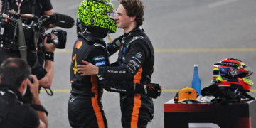 Oscar Piastri congratulates team-mate Lando Norris after defeating him to the F1 title