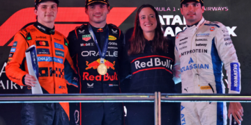 Red Bull strategist Hannah Schmitz's call saw Verstappen take a crucial victory, and shared the podium with the Dutchman in Doha