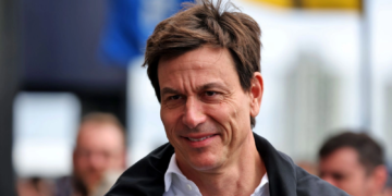 Close-up image of Toto Wolff, Mercedes F1 team principal.